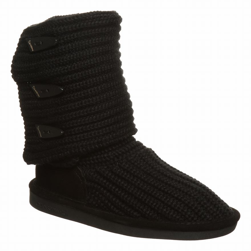 Bearpaw Knit Tall Winter Boots UK - Women's Boots Black ||VDWCKP-879||